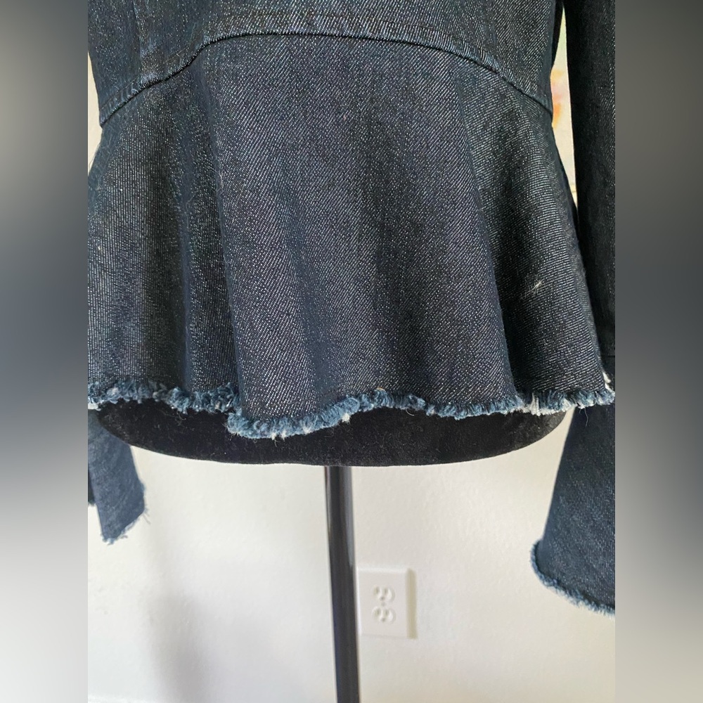 Scripted Women's Dark Blue Jean Jacket with Ruffle Details - Picture 9 of 14